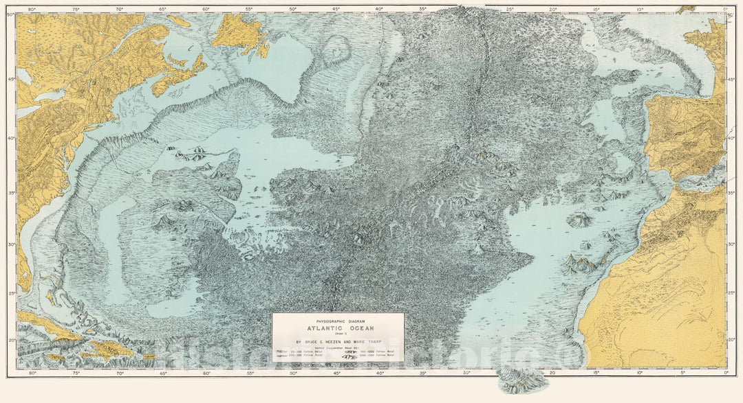 Historic Map - Physiographic Diagram, Atlantic Ocean (Sheet 1). 1957 - Vintage Wall Art