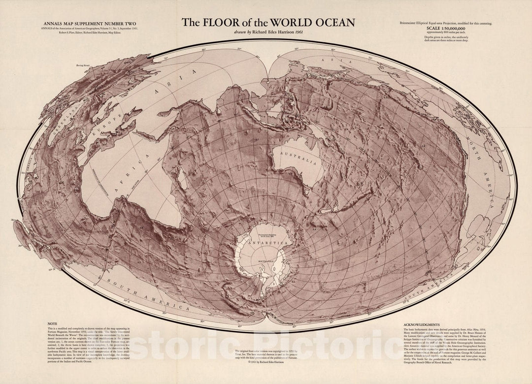 Historic Map : Floor of the World Ocean. 1961 - Vintage Wall Art