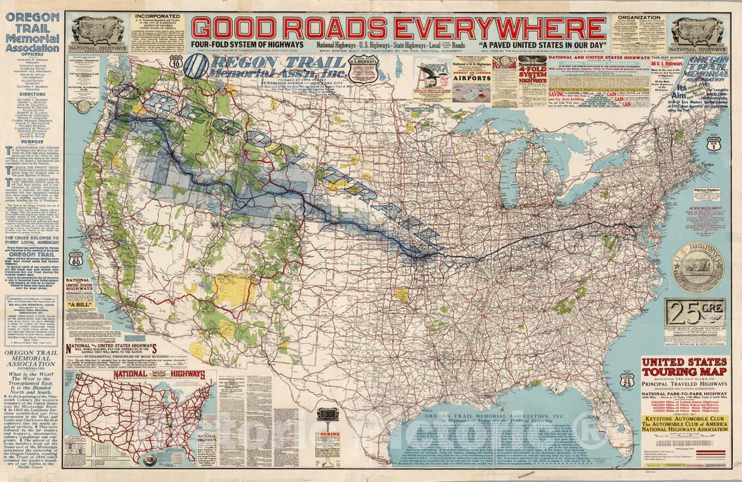 Historic Map : United States Touring Map, 1929 - Vintage Wall Art