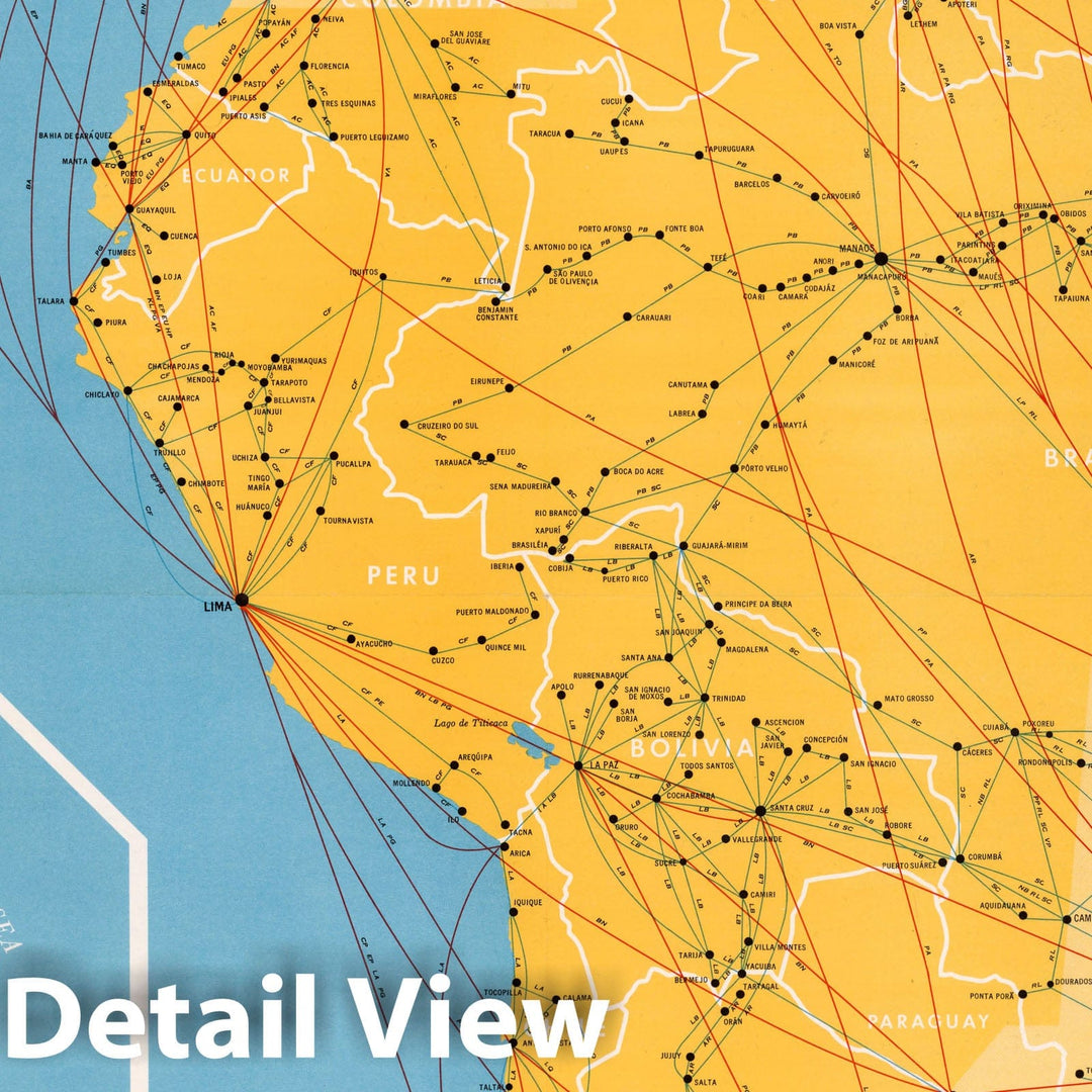Historic Map : Airline Map of Central America and South America 1961-1962, 1962 - Vintage Wall Art