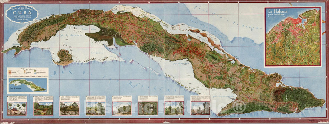 Historic Map : Mapa de los Paisajes de Cuba., 1945, Vintage Wall Decor