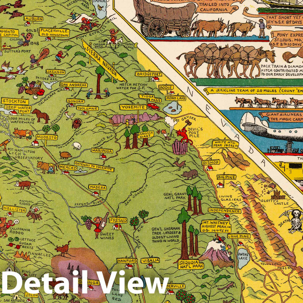 Historic Map : California. 1945, Comic pictorial map - Vintage Wall Art