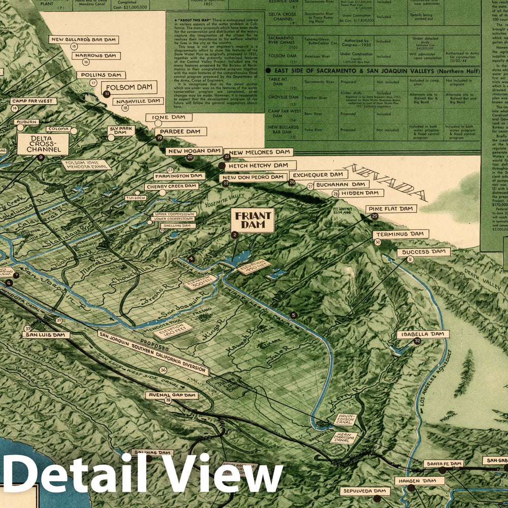 Historic Map : Existing and Proposed Water Developments in the State of California, 1951. 1951 - Vintage Wall Art