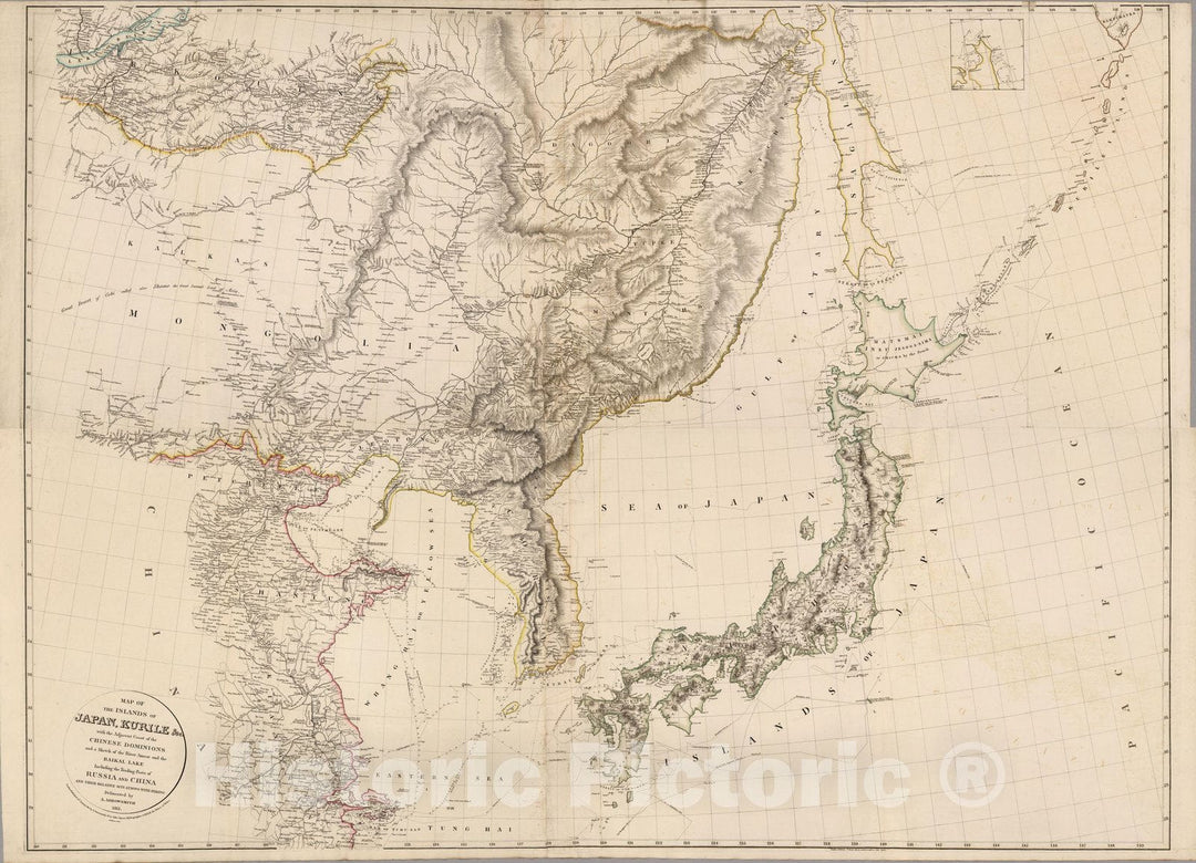 Historic Map : Composite: Map of the Island of Japan, Kurile &c, 1818 - Vintage Wall Art