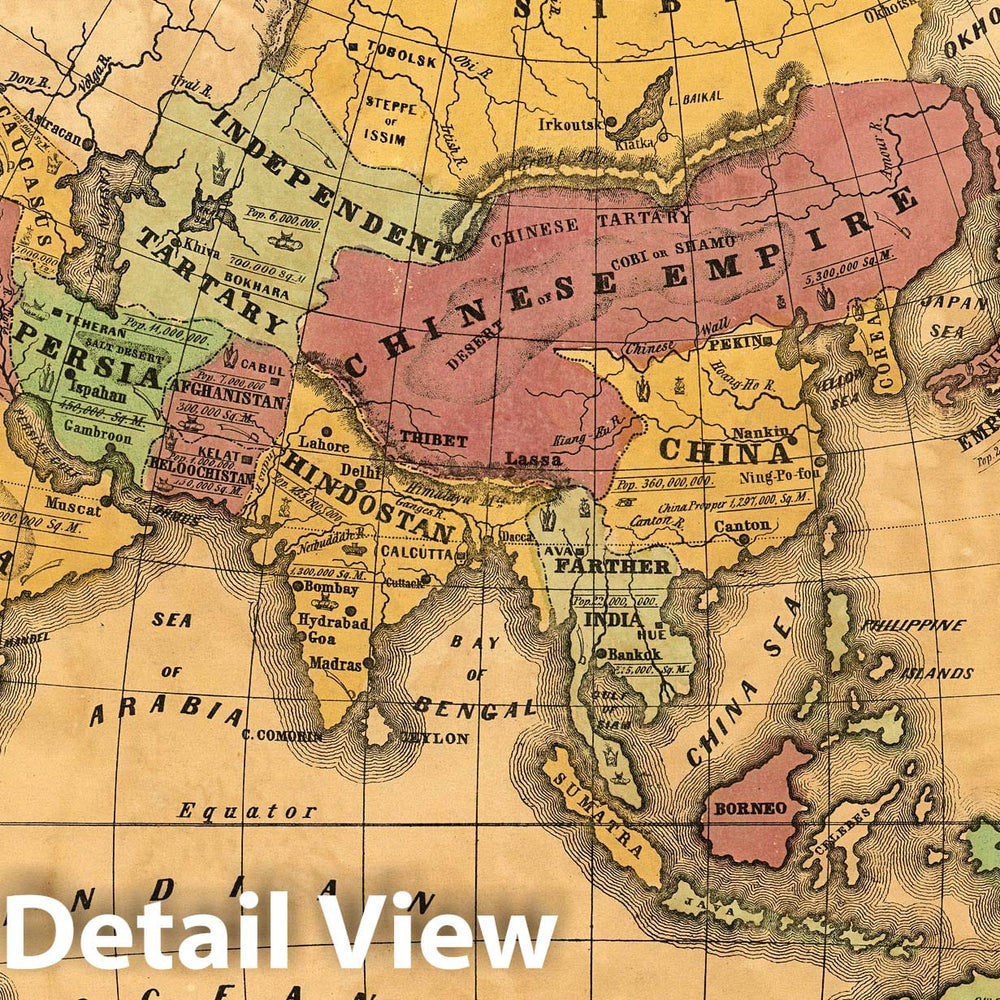 Historic Map : Asia ; Olney's Outline Maps, for Common Schools and General Use, 1847 - Vintage Wall Art