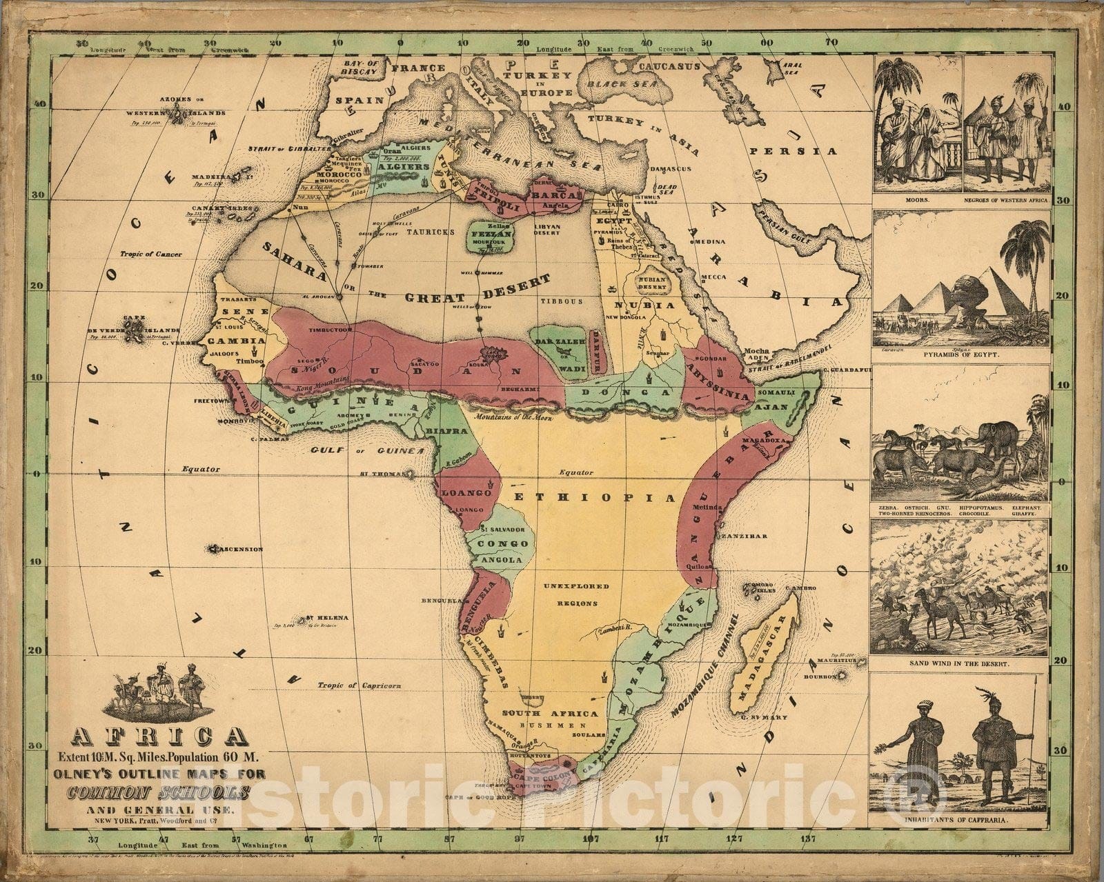 Historic Map : Africa ; Olney's Outline Maps, for Common Schools and General Use, 1847 - Vintage Wall Art