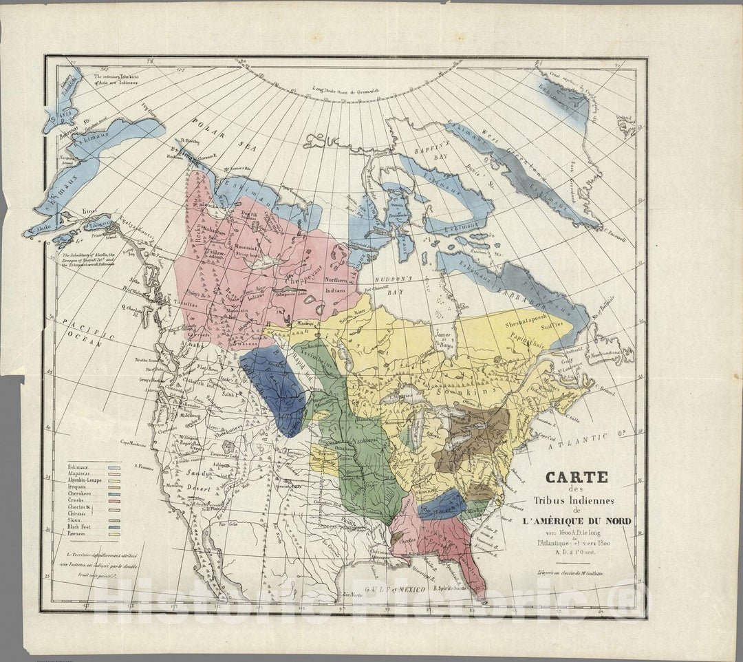 Historic Map : Canada, , North America Carte des Tribus Indiennnes de l'Amerique du Nord 1836 , Vintage Wall Art