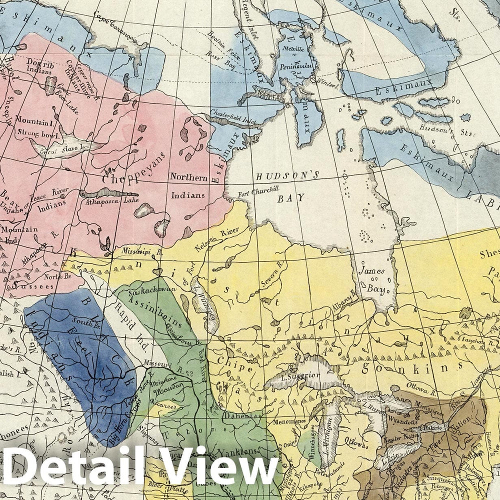 Historic Map : Canada, , North America Carte des Tribus Indiennnes de l'Amerique du Nord 1836 , Vintage Wall Art