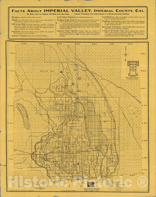 Historic Map : Irrigation district and road map, Imperial Valley, 1914 - Vintage Wall Art