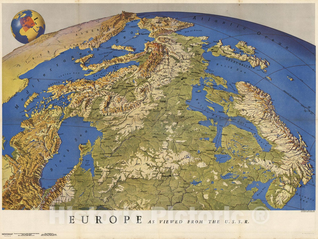 Historic Map : Europe as Viewed from the U.S.S.R. 1944 - Vintage Wall Art