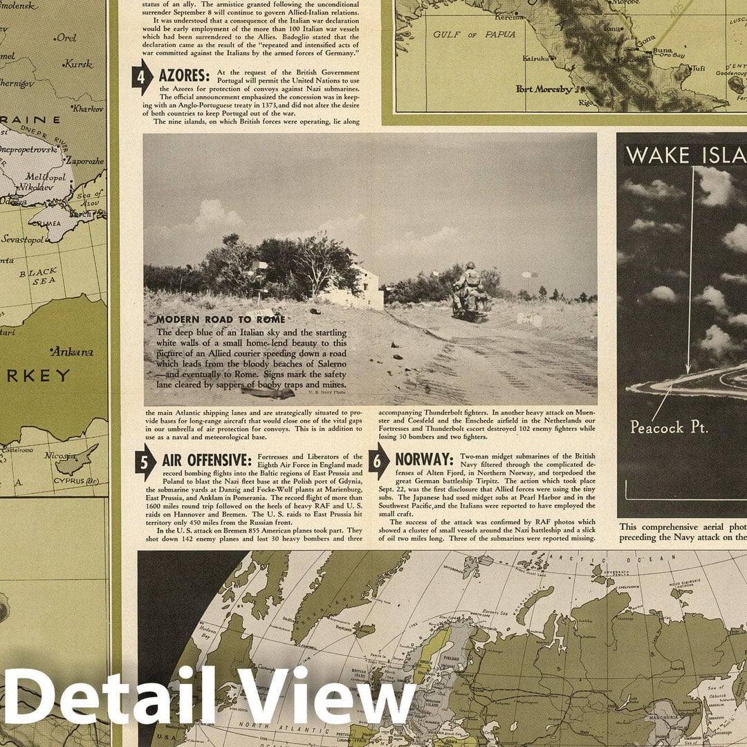 Historic Map : Newsmap. Monday, October 18, 1943. Roads to Rome. Southwest Pacific. Wake island. World. - Vintage Wall Art