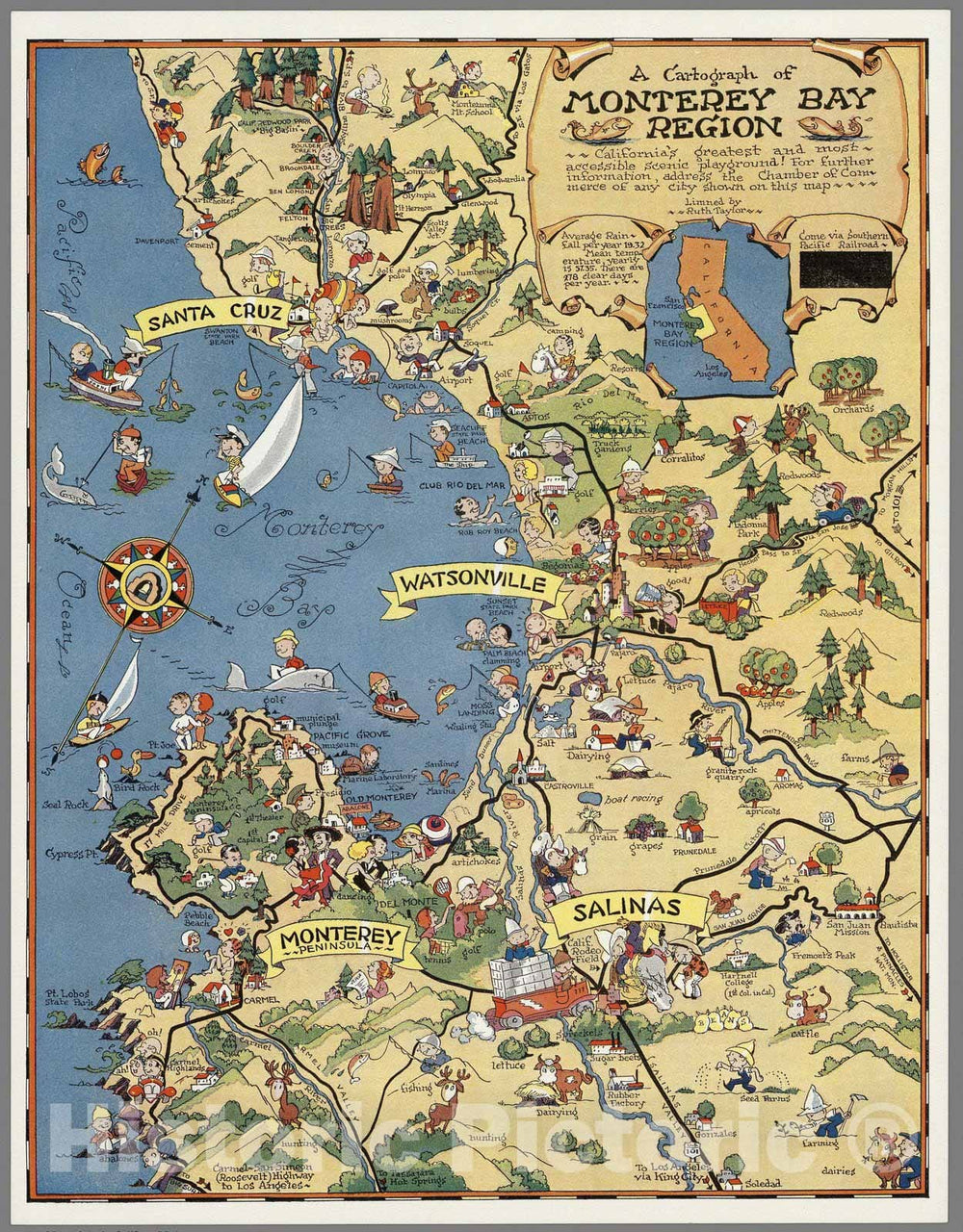 Historic Map - A Cartograph of Monterey Bay Region, Monterey Bay Region. 1932 - Vintage Wall Art