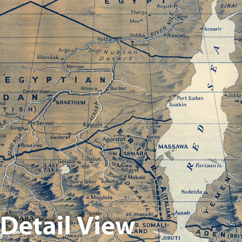 Historic Map : Color Relief Map of Abyssinia and War Zone, 1938 - Vintage Wall Art