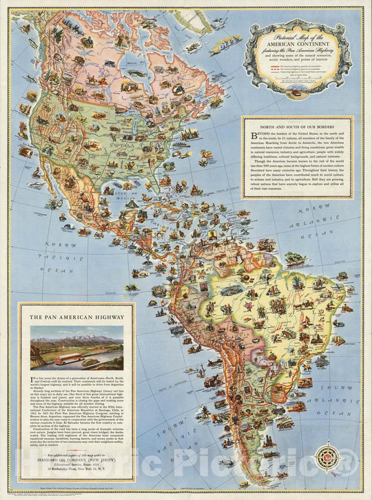 Historic Map - Pictorial Map of the Americas featuring the Pan American Highway, 1945, - Vintage Wall Art