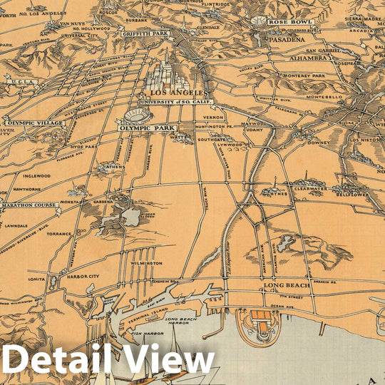 Historic Map - Tenth Olympic Games Los Angeles, California, July 30 - Aug. 14 '32. 1932 - Vintage Wall Art