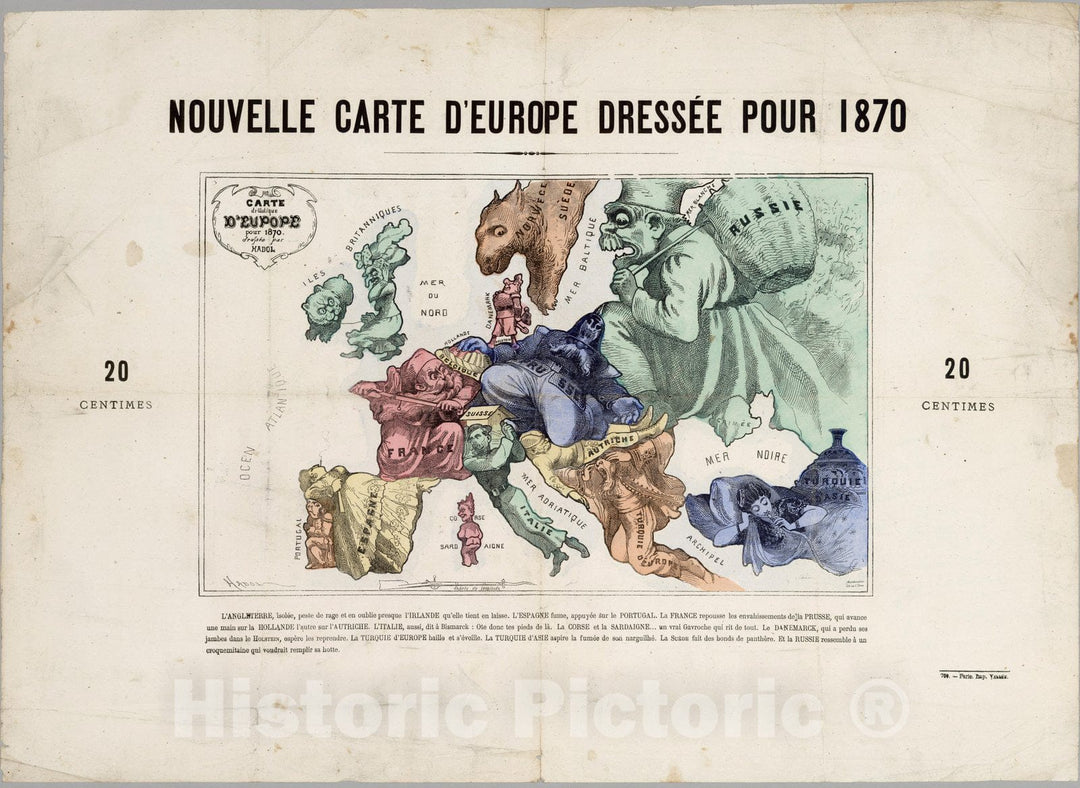 Historic Map : Carte drolatique d'Europe pour 1870 - Vintage Wall Art