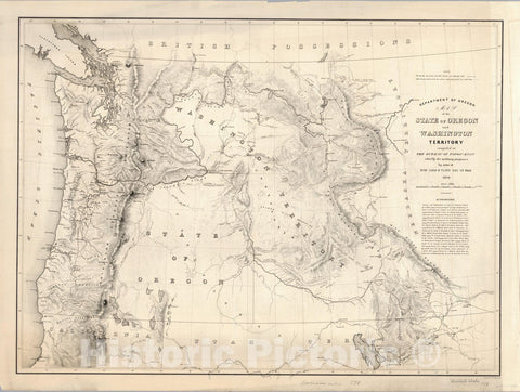Historic Map : Department of Oregon Map of the State of Oregon and Washington Territory, 1859, , Vintage Wall Art