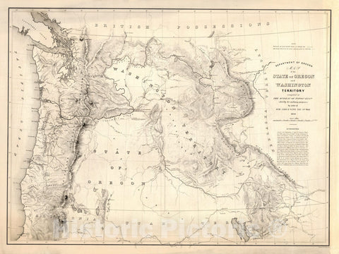 Historic Map : Department of Oregon Map of the State of Oregon and Washington Territory, 1859, , Vintage Wall Art