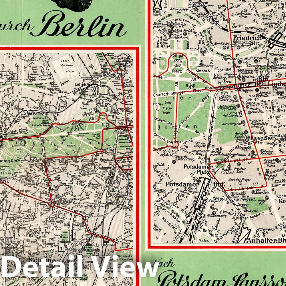 Historic Map : Germany , Berlin Germany, Pocket Map, Mitt Elite durch Berlin (and) Nach Potsdam -Sanssouci 1937 , Vintage Wall Art