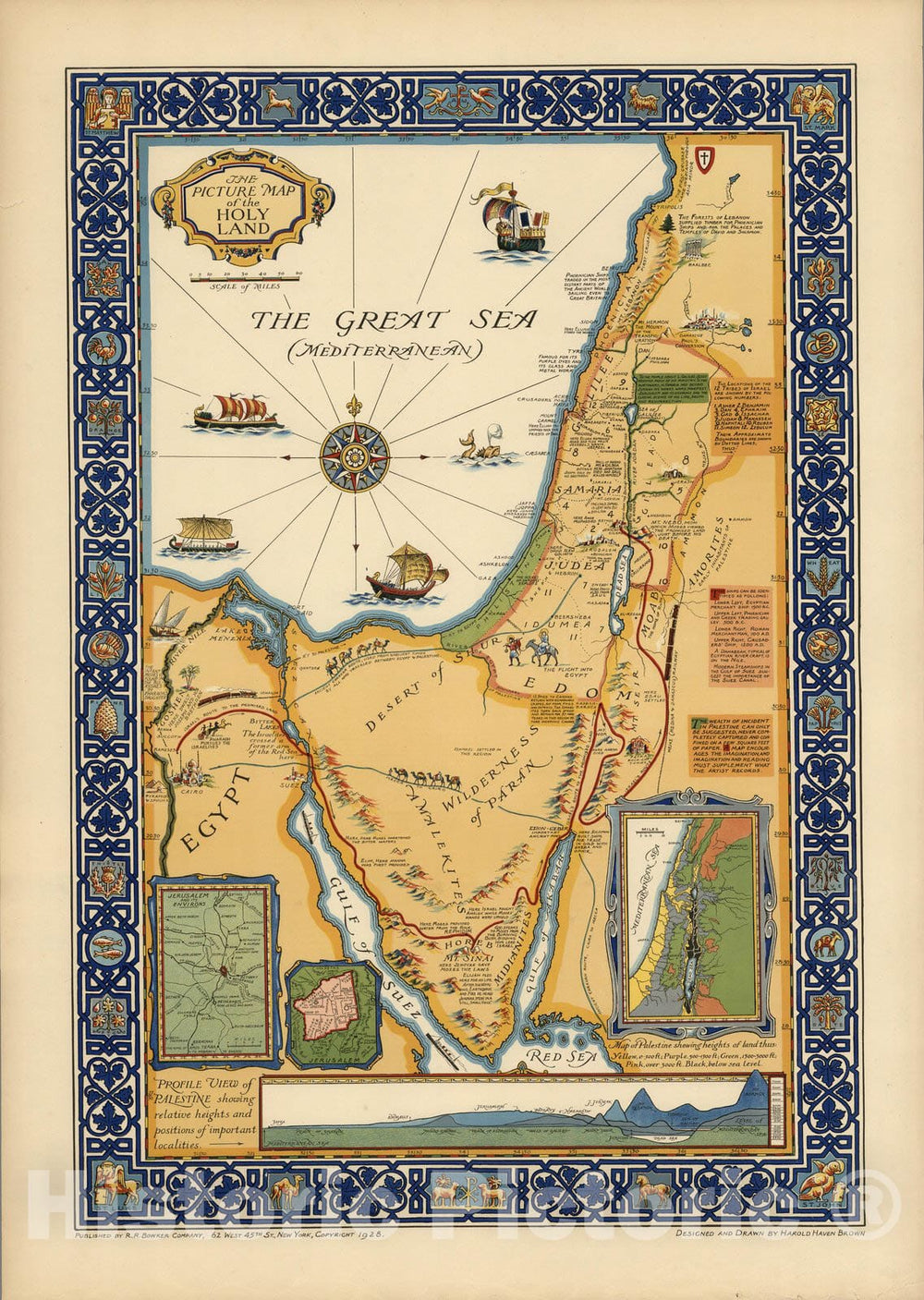 Historic Map : The picture map of the Holy Land, 1928 - Vintage Wall Art