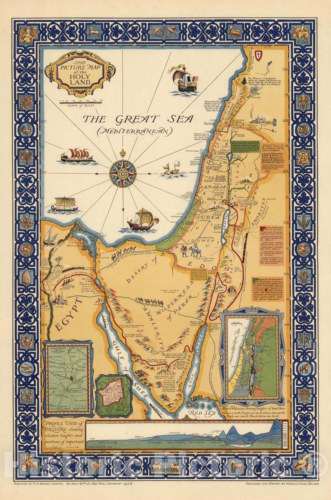 Historic Map : The picture map of the Holy Land, 1928 - Vintage Wall Art