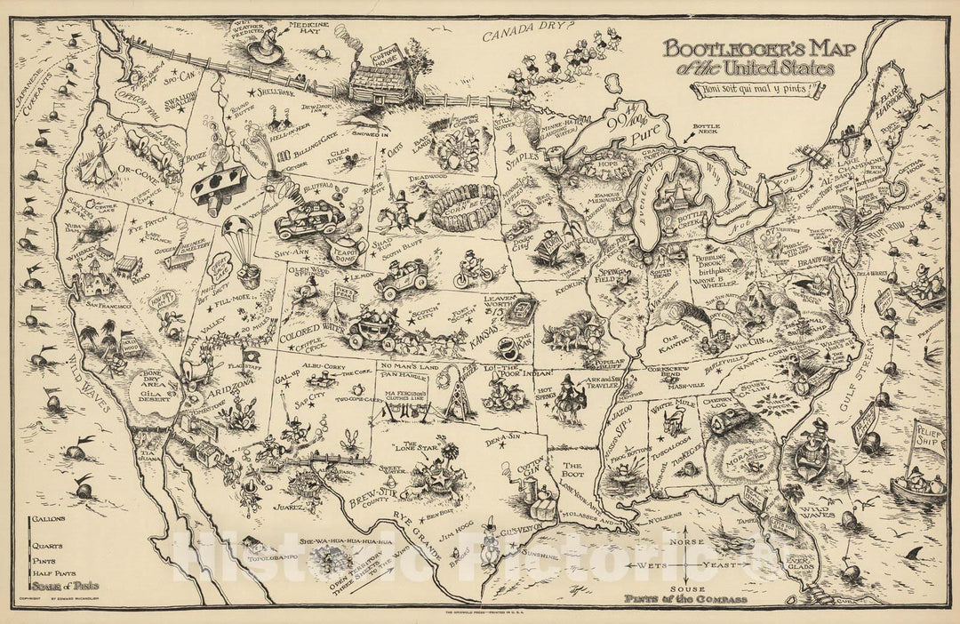 Historic Map : Bootlegger's Map of the United States, 1926 - Vintage Wall Art