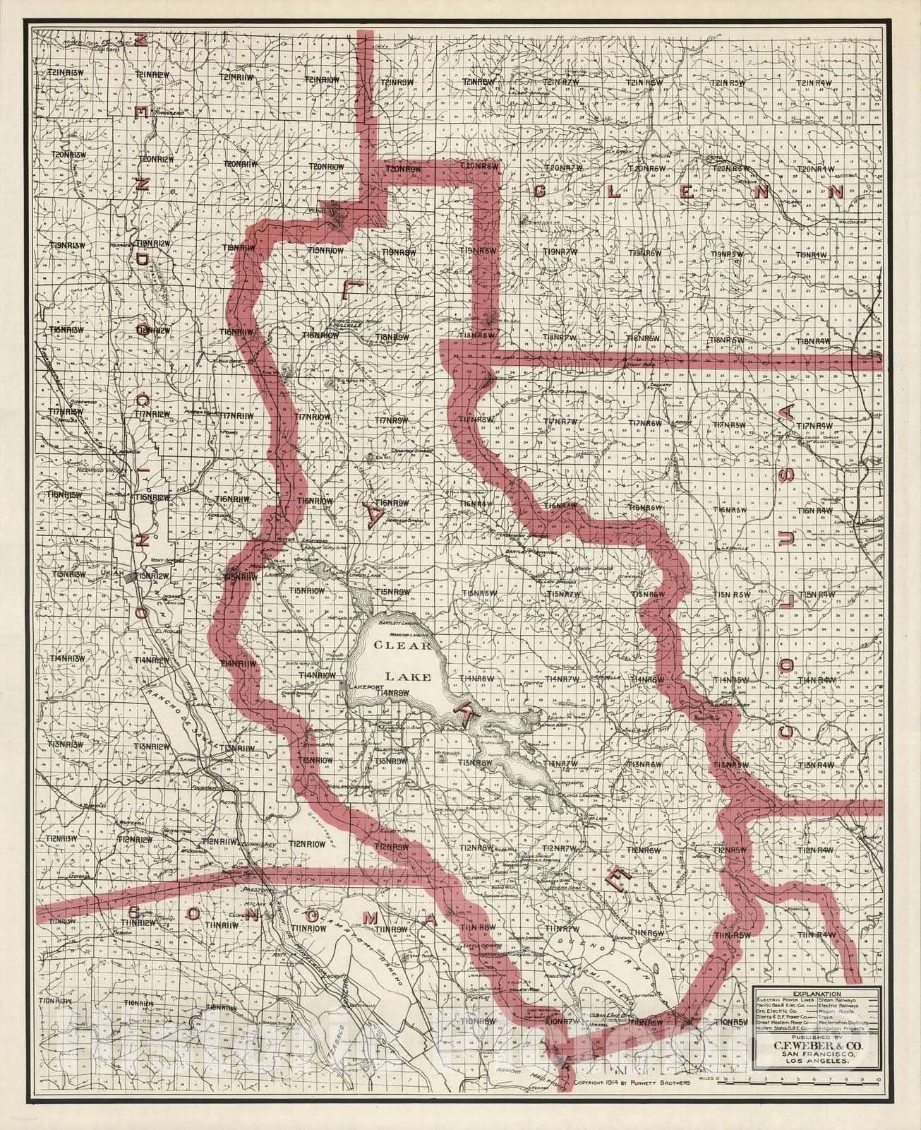 Historic Map : Weber's Map of Lake County, California, 1914 - Vintage Wall Art