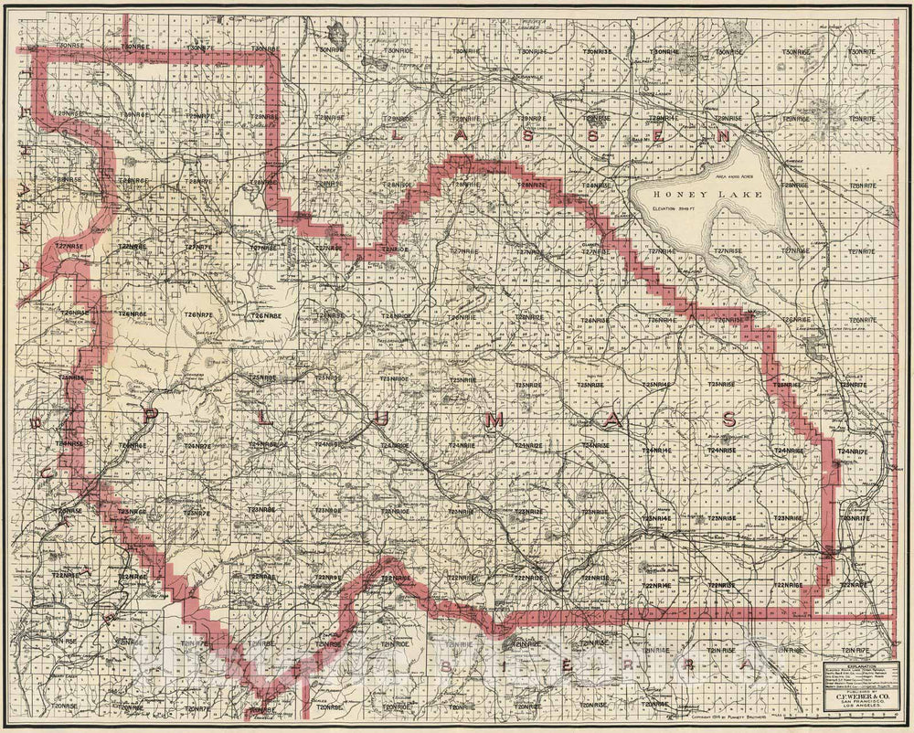 Historic Map - Weber's Map of Plumas County, California, 1914 - Vintage Wall Art