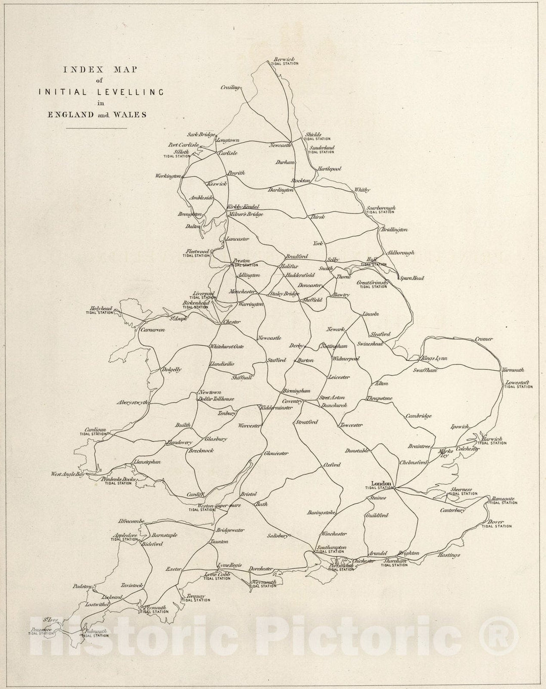 Historic Map : Index map of initial levelling in England and Wales, 1861 - Vintage Wall Art