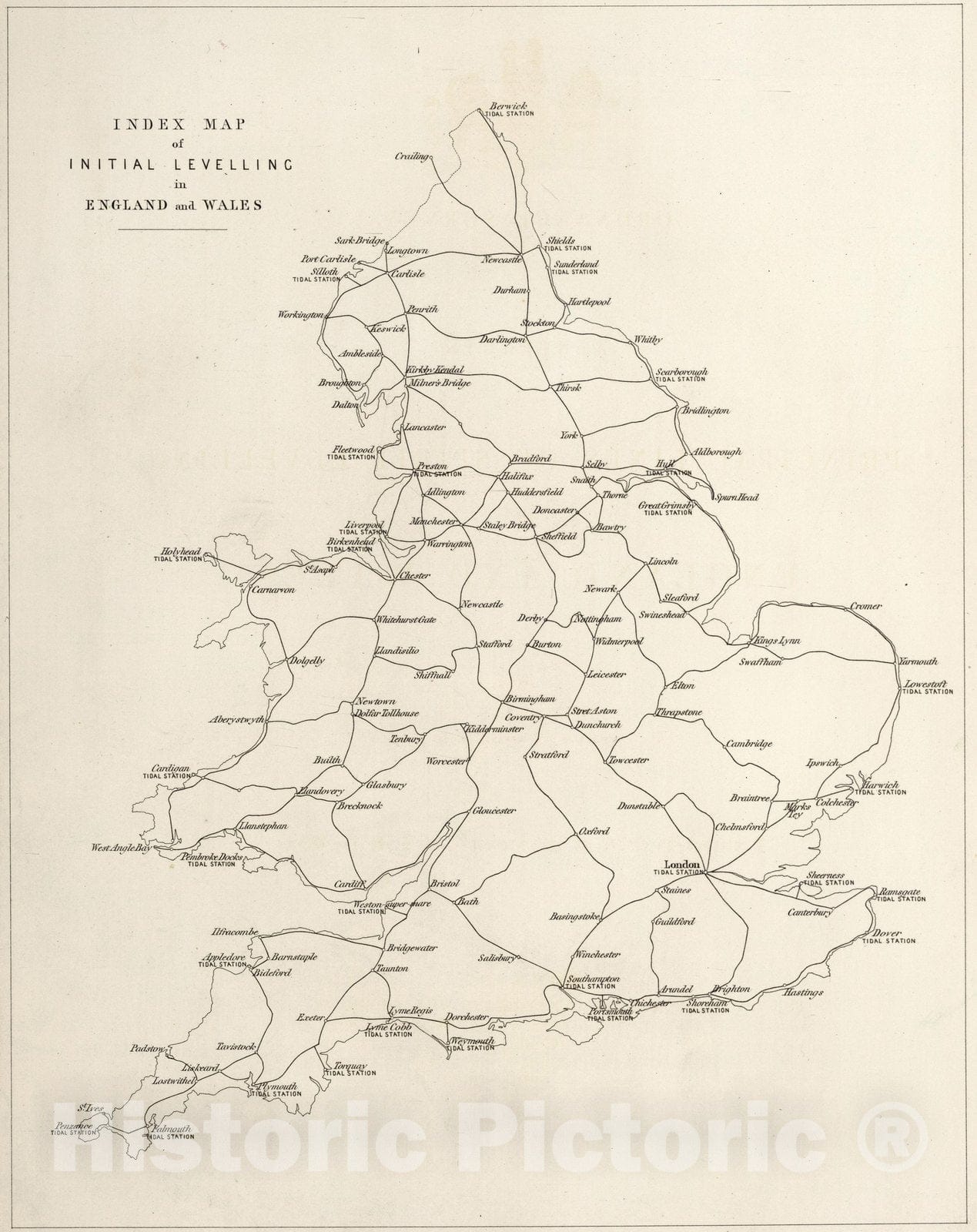 Historic Map : Index map of initial levelling in England and Wales, 1861 - Vintage Wall Art