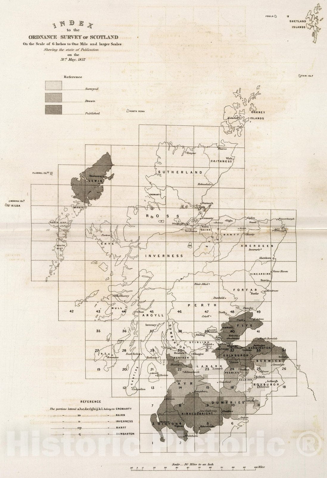 Historic Map : Survey Book, Index to the Ordnance Survey of Scotland 1857 - Vintage Wall Art