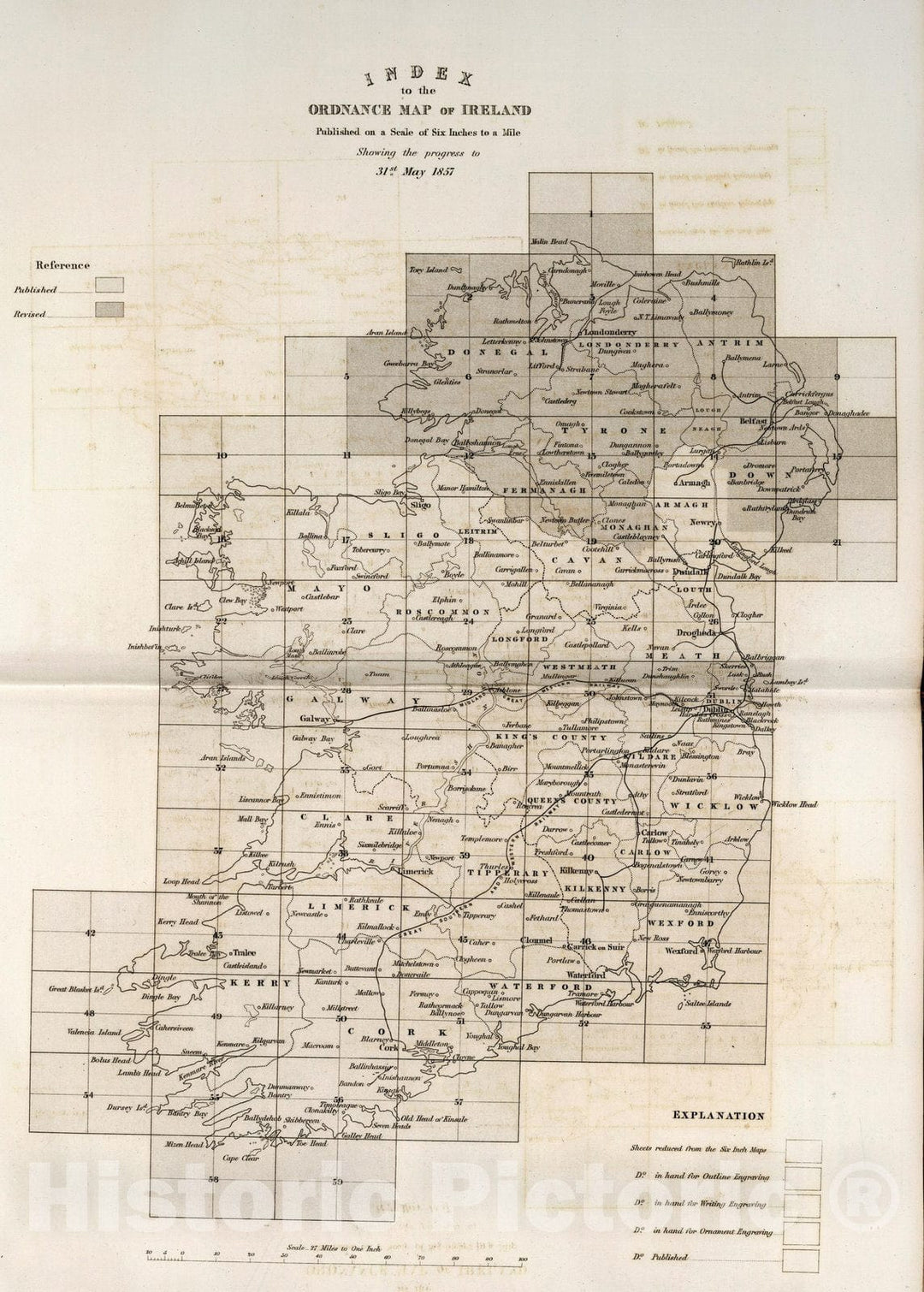 Historic Map : Survey Book, Index to the Ordnance Survey of Ireland 1857 - Vintage Wall Art