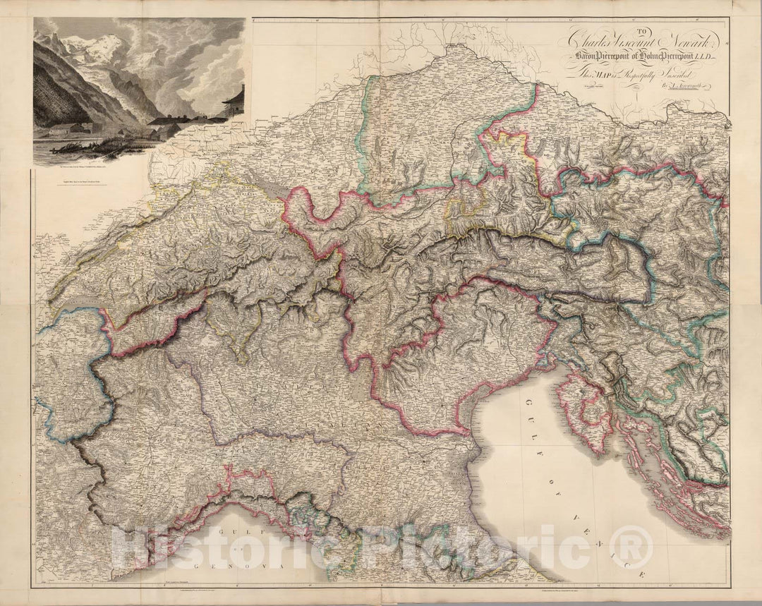 Historic Map : Composite: Map of the Alpine Country in the South of Europe, 1804 - Vintage Wall Art