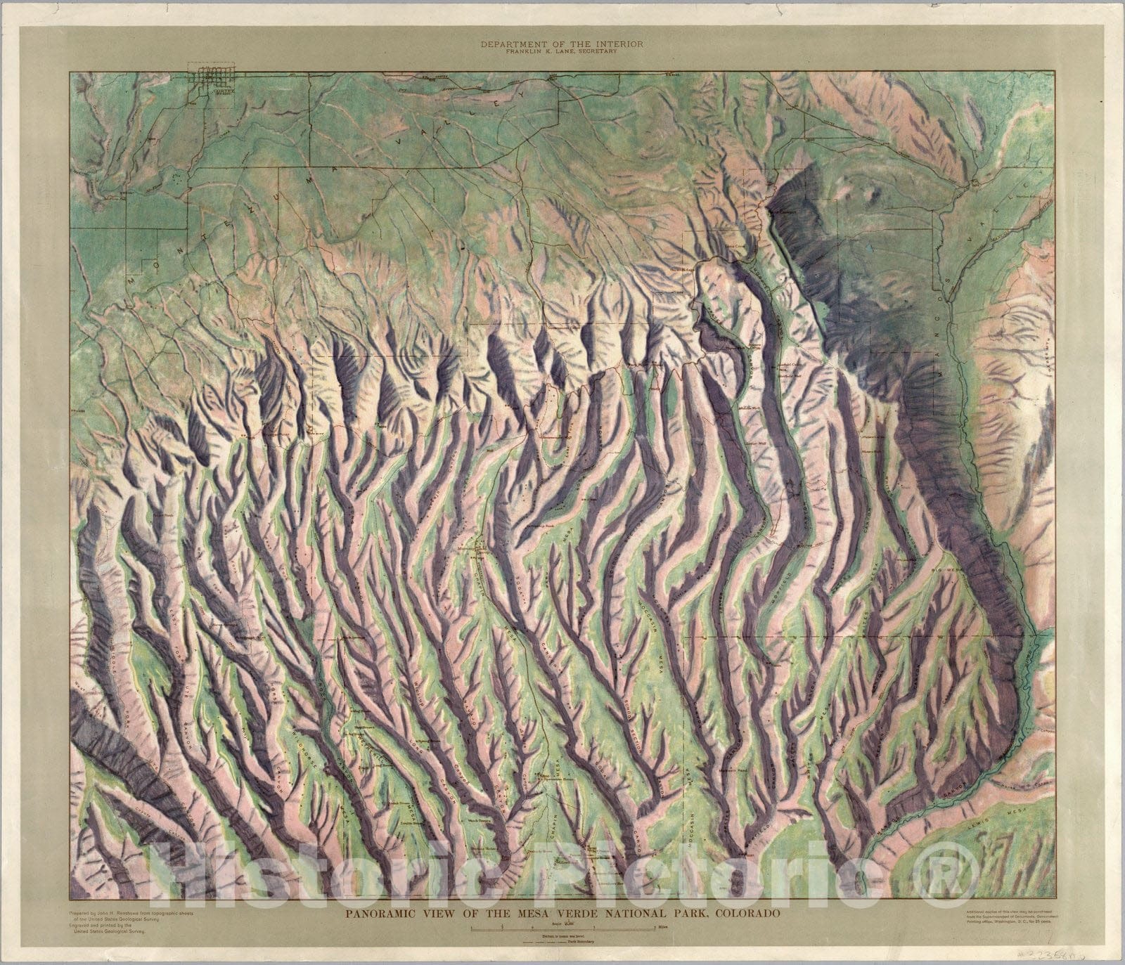 Historic Map : Panoramic View of the Mesa Verde National Park, Colorado, c1914, , Vintage Wall Art