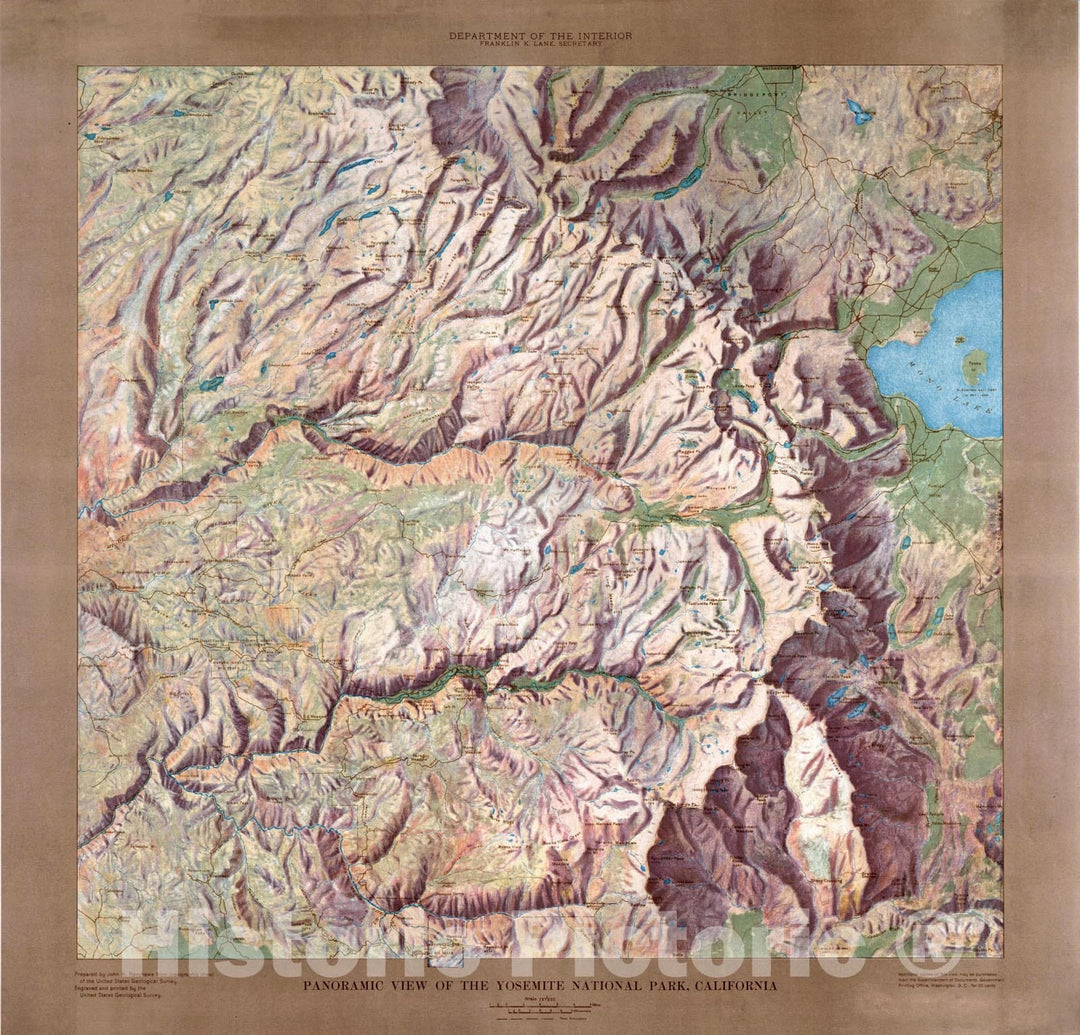 Historic Map : Panoramic View of The Yosemite National Park, California., c1913, , Vintage Wall Art