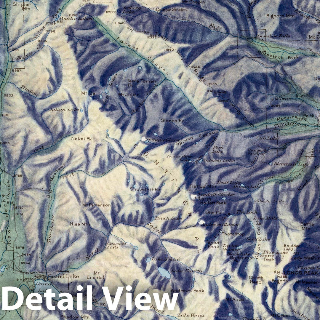 Historic Map : Panoramic View of the Rocky Mountain National Park, Colorado, c1915, , Vintage Wall Art