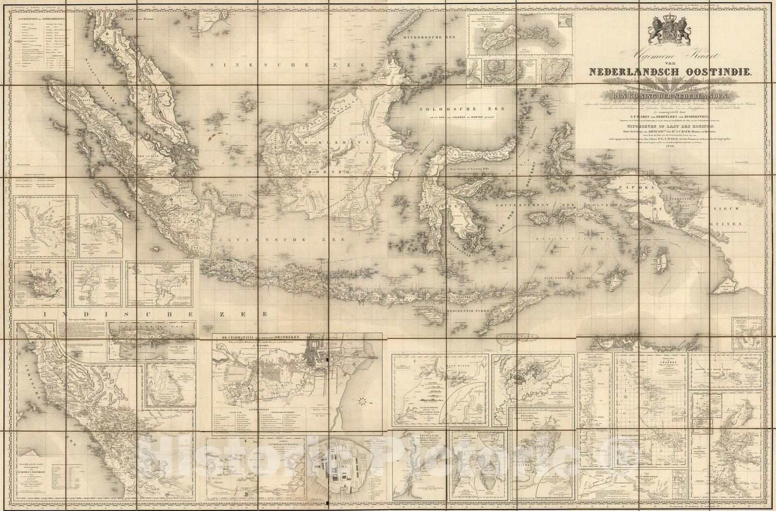 Historic Map : Indonesia, East Indies Case Map, Composite: (Sheets 1-8) Ugemeene Kaart van Nederlandsch Oostindie (East Indies). 1842 , Vintage Wall Art