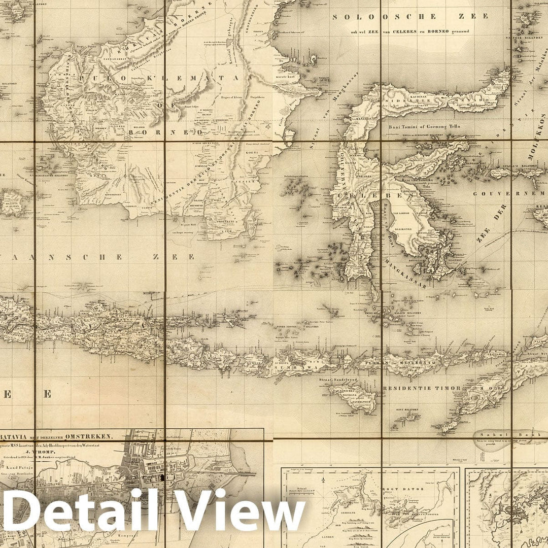 Historic Map : Indonesia, East Indies Case Map, Composite: (Sheets 1-8) Ugemeene Kaart van Nederlandsch Oostindie (East Indies). 1842 , Vintage Wall Art