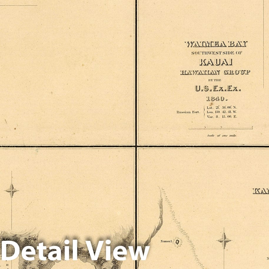 Historic Map : Hawaii, Wahiawa Harbour, Waimea Bay, Hulaia Harbour (Nawiliwili Bay), Kauai. Kaneohe Harbour, Oahu, Hawaii. 1841 , Vintage Wall Art