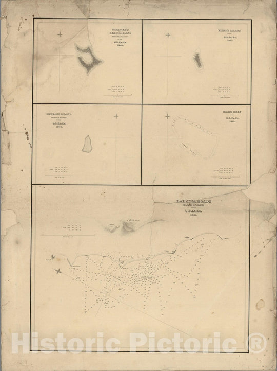 Historic Map : Gardiner's or Kemins Island (Nikumaroro), Flint's Island, McKeans Island, Maro Reef; Lahaina Maui, Hawaiian. 1841 - Vintage Wall Art