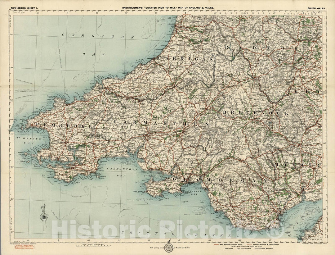 Historic Map : Sheet 7. South Wales. New Series. 1918 - Vintage Wall Art