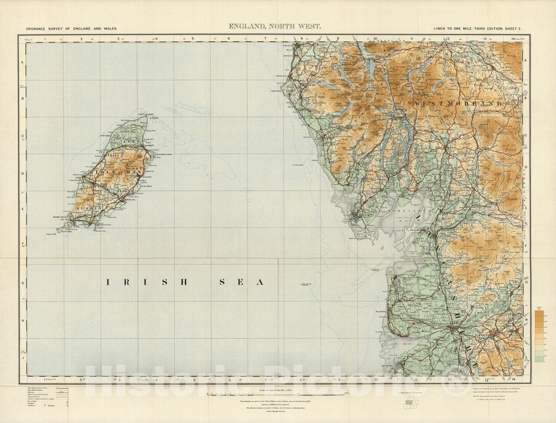 Historic Map : Sheet 2. England North West. 1921 - Vintage Wall Art