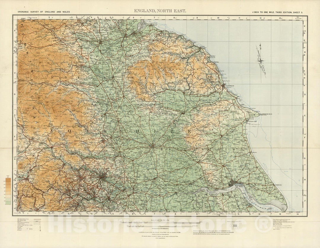 Historic Map : Sheet 3. England North East. 1924 - Vintage Wall Art