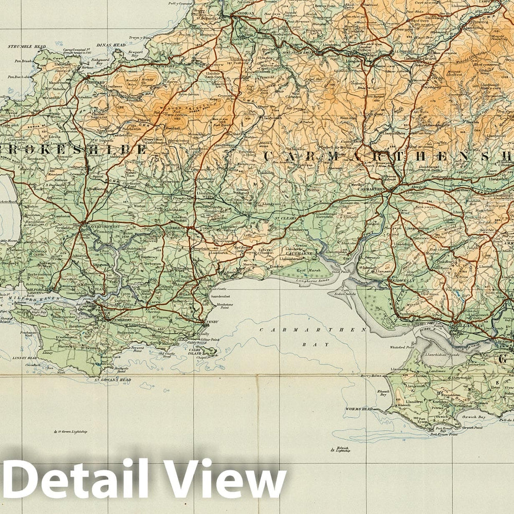 Historic Wall Map : Sheet 7. South Wales. 1920 - Vintage Wall Art