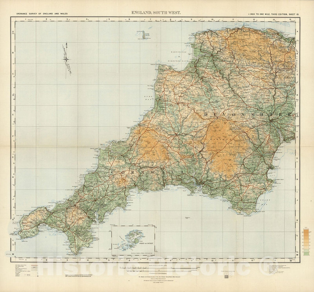 Historic Map : Sheet 10. South-West England. 1924 - Vintage Wall Art