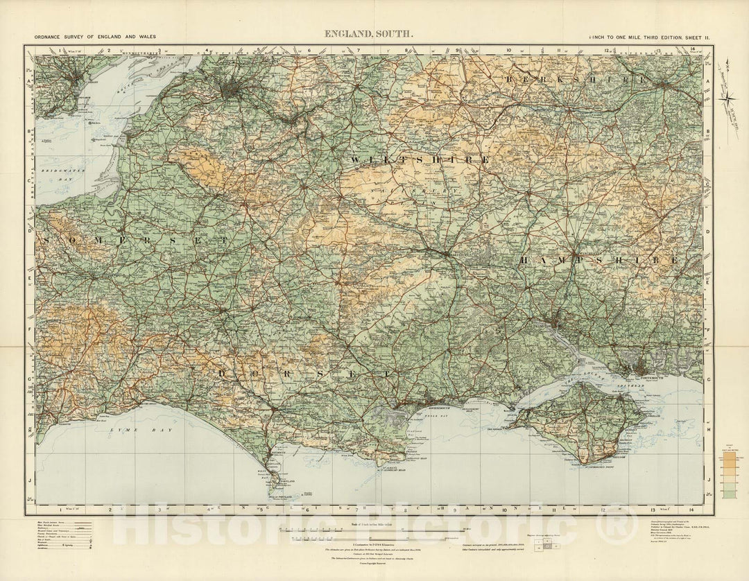 Historic Map : Sheet 11. England South. 1924 - Vintage Wall Art