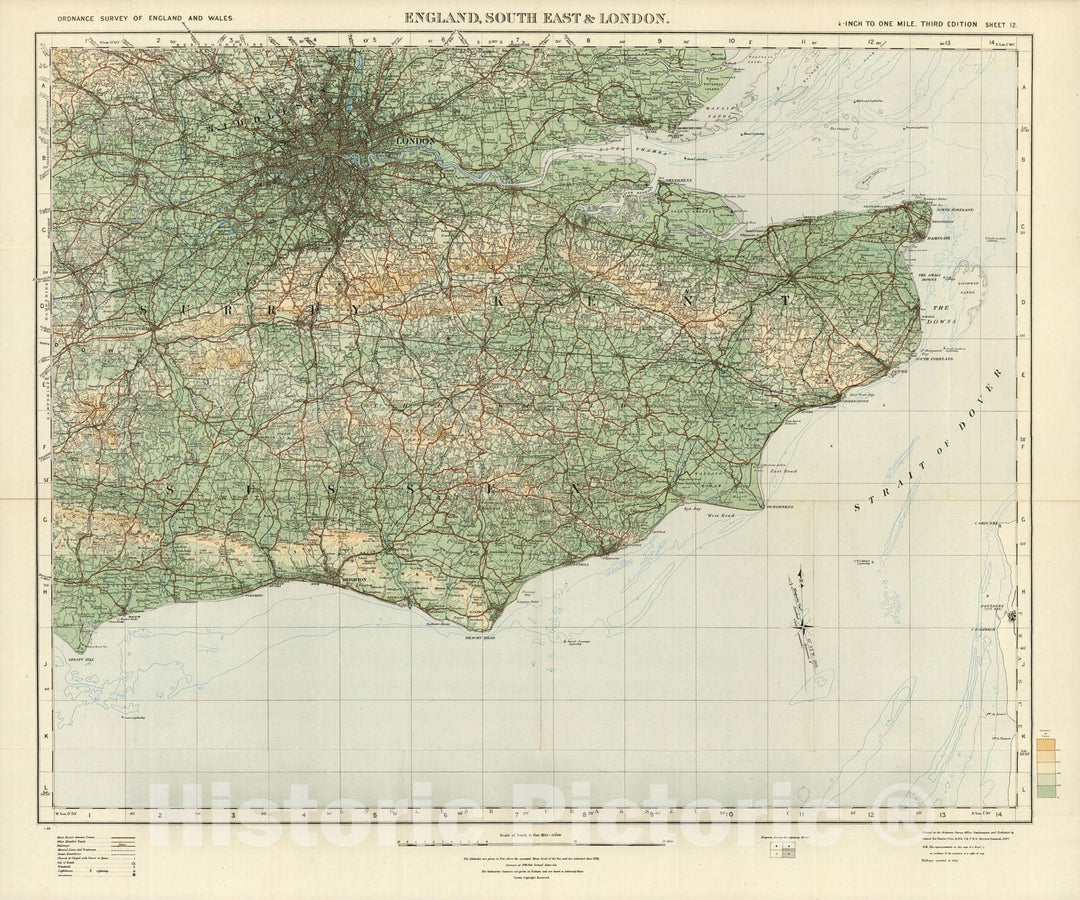 Historic Map : Sheet 12. England South-East & London. 1922 - Vintage Wall Art