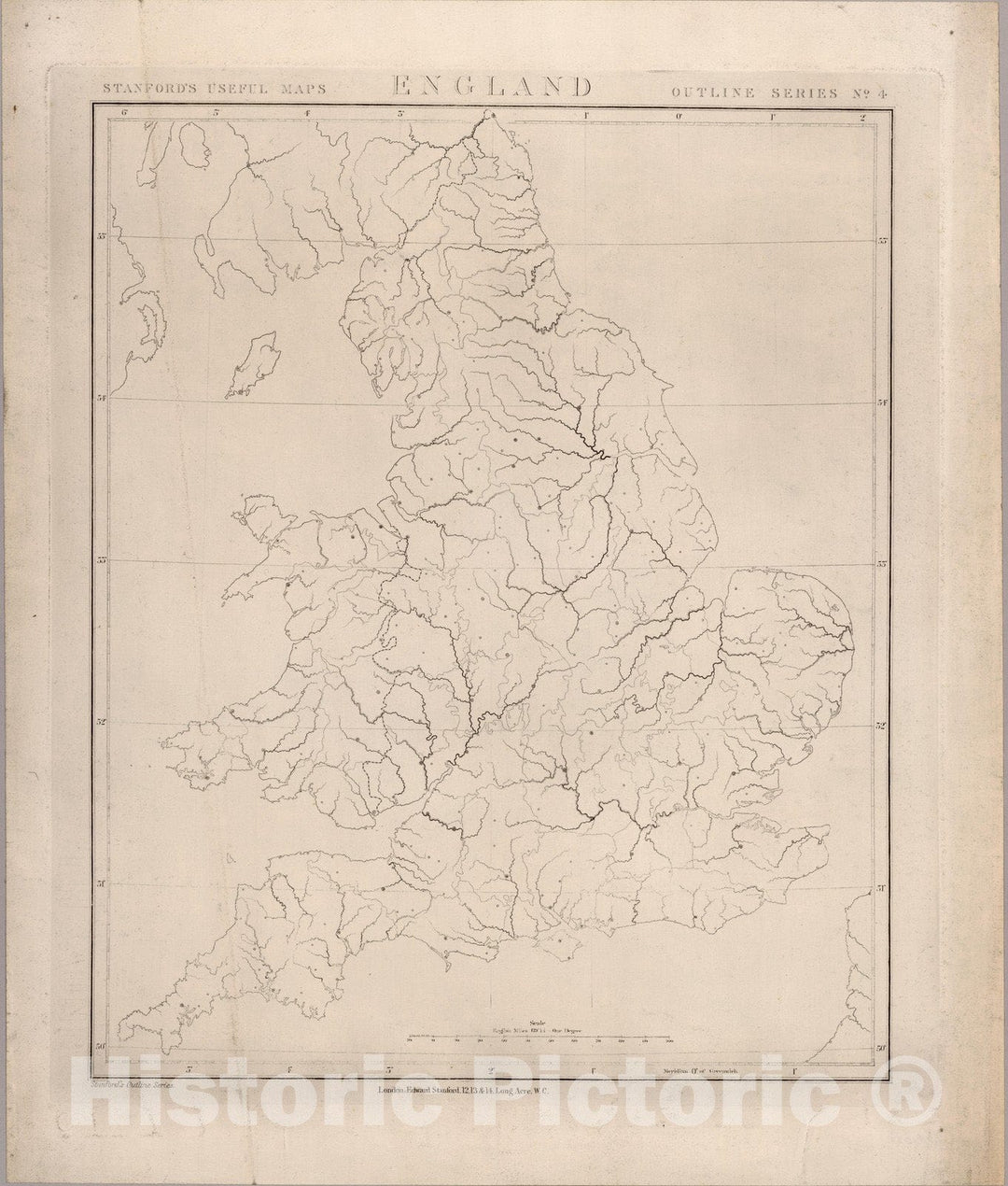 Historic Map : Stanford's Useful Maps, England, Outline Series No. 4. (Hydrography), 1901 - Vintage Wall Art