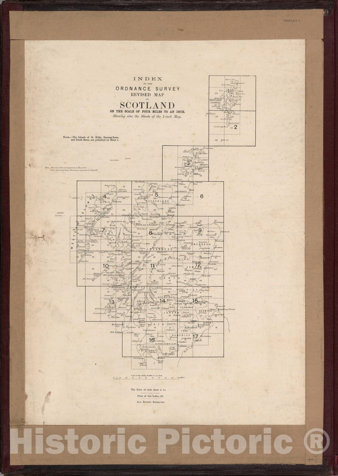 Historic Wall Map : Index Map: Index to the Ordnance Survey Revised Map of Scotland, 1901 - Vintage Wall Art