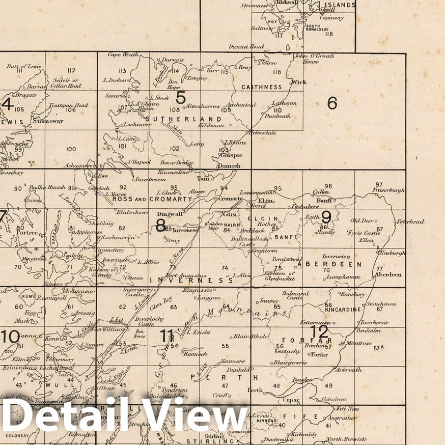 Historic Wall Map : Index Map: Index to the Ordnance Survey Revised Map of Scotland, 1901 - Vintage Wall Art